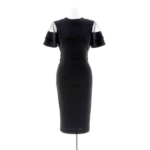 [SMLサイズ]ワンカラー背中開きタイトドレス[3サイズ展開][change clothes][韓国ドレス](ブラック-S)