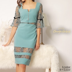 [韓国ドレス]フラワーレースベルスリーブ袖タイト膝丈ドレス[change clothes][韓国ドレス]