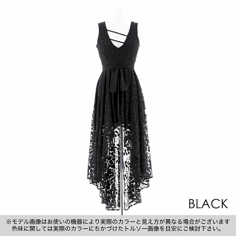 [韓国ドレス]谷間見せテールカットブラックロングドレス[change clothes][韓国ドレス](ブラック-Sサイズ)