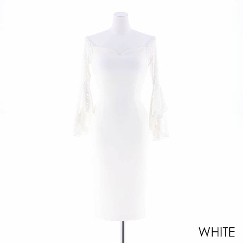 [韓国ドレス]ワンカラーアンブレラレーススリーブタイトドレス[change clothes][韓国ドレス](ホワイト-Sサイズ)