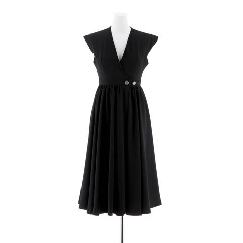 [韓国ドレス]カシュクールバックカットフレア膝丈ドレス[change clothes][韓国ドレス](ブラック-Sサイズ)