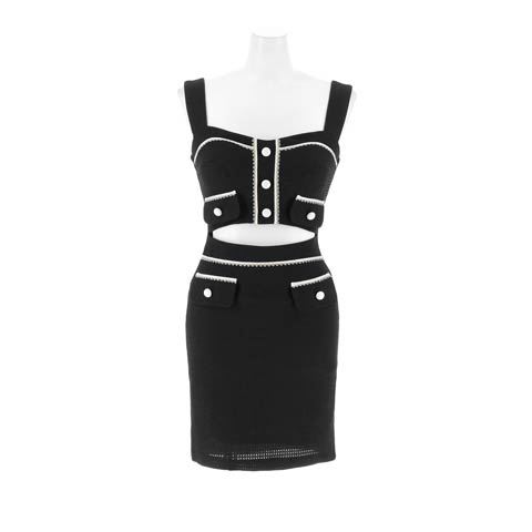 12/19新作![韓国ドレス]大人上品バイカラーノースリーブ華奢魅せウエストカットタイトミニ丈キャバドレス[change clothes](ブラック-Sサイズ)