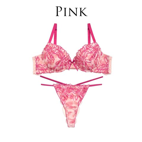 【明日花キララ着用/WhipBunny】Lily Embroidery Bra&T-back / pink リリーエンブロイダリーブラ&Tバック / ピンク(PINK-A65/ショーツM)