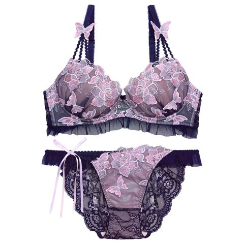 4/7新作!【明日花キララプロデュース/WhipBunny】Papillon Rose Fairy Bra&Shorts / パピヨンローズフェアリーブラ＆ショーツ[推し](パピヨンネイビー-B65/ショーツM)