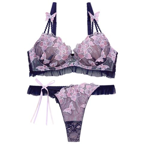 4/7新作!【Tバック】【明日花キララプロデュース/WhipBunny】Papillon Rose Fairy Bra&T-back / パピヨンローズフェアリーブラ＆Tバック[推し](パピヨンネイビー-B65/ショーツM)