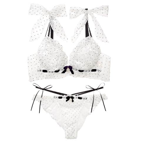 7/28新作!【明日花キララプロデュース/WhipBunny】Flocky Dot Girly Bra&Shorts / フロッキードットガーリーブラ＆ショーツ[推し](フレンチホワイト-B65/ショーツM)