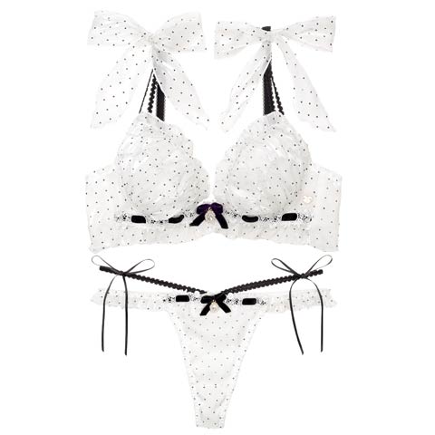 7/28新作!【Tバック】【明日花キララプロデュース/WhipBunny】Flocky Dot Girly Bra&T-back / フロッキードットガーリーブラ＆Tバック[推し](フレンチホワイト-B65/ショーツM)