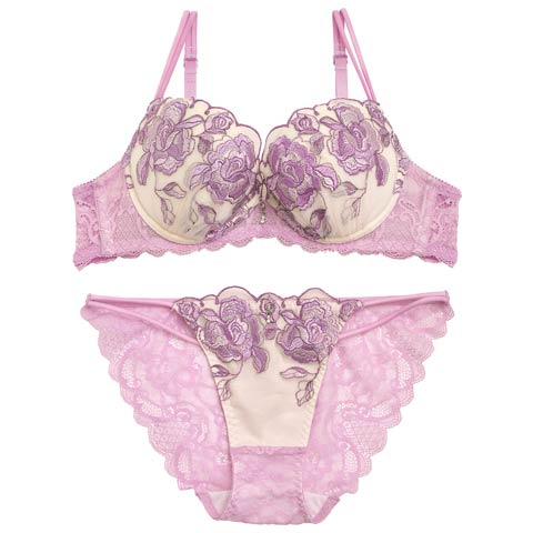 Elegant Rose Embroidery Bra&Shorts / Lavender エレガントローズエンブロイダリーブラ&ショーツ/ラベンダー(ラベンダー-B65/ショーツM)