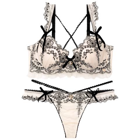 8/18新作!【Tバック】【明日花キララプロデュース/WhipBunny】Antique Ribbon Heart Bra&T-back / アンティークリボンハートブラ＆Tバック[推し](ロイヤルアイボリー-B65/ショーツM)