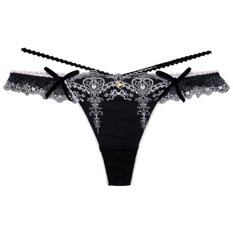 8/18新作!【明日花キララプロデュース/WhipBunny】Antique Ribbon Heart Shorts / アンティークリボンハートショーツ(ロイヤルブラック/Tバック-M)