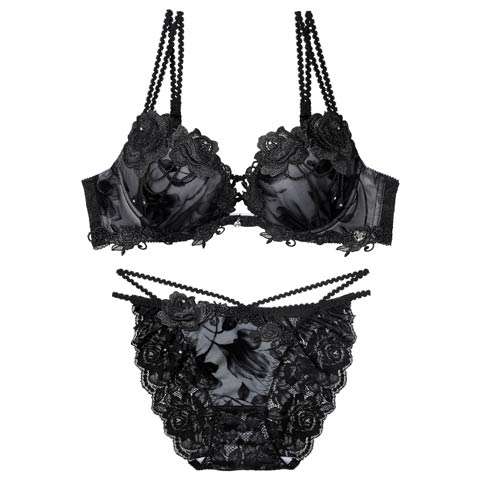 10/24新作!【明日花キララプロデュース/WhipBunny】Noble Flocky Rose Bra&Shorts / ノーブルフロッキーローズブラ＆ショーツ[推し](ブラックフロッキー-B65/ショーツM)