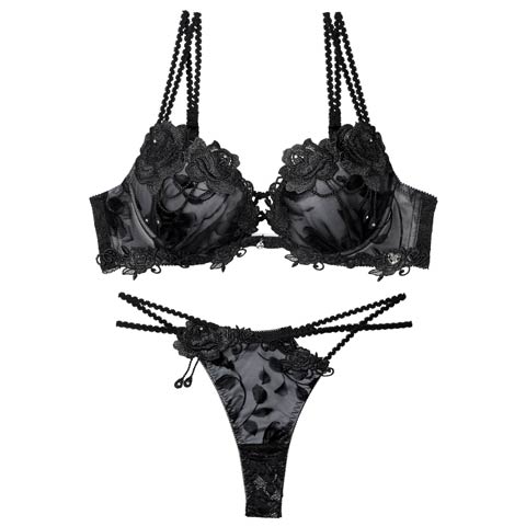 10/24新作!【Tバック】【明日花キララプロデュース/WhipBunny】Noble Flocky Rose Bra&T-back / ノーブルフロッキーローズブラ＆Tバック[推し](ブラックフロッキー-B65/ショーツM)