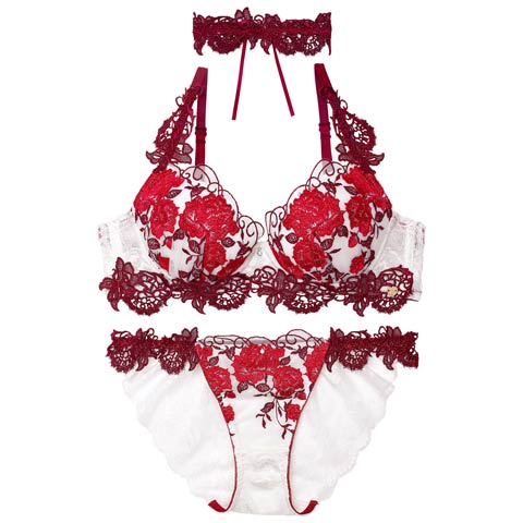 7/1再販!【明日花キララプロデュース/WhipBunny】Gorgeous Shine Rose Choker Bra&Shorts/Red ゴージャスシャインローズチョーカーブラ＆ショーツ[推し](レッド-B65/ショーツM)