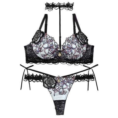 【Tバック】【明日花キララプロデュース/WhipBunny】Royal Stained Glass Bra&T-back / ロイヤルステンドグラスブラ＆Tバック[推し](ブラック グラス-B65/ショーツM)