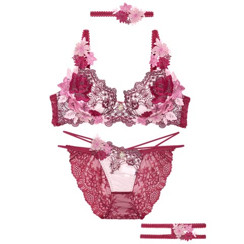 10/3再販!【明日花キララプロデュース/WhipBunny】Dressy Flower Lady Bra&Shorts / ドレッシーフラワーレディブラ＆ショーツ[推し](ボルドー-B65/ショーツM)