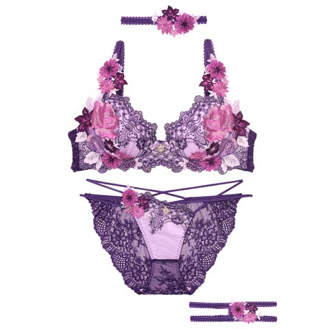 10/3再販!【明日花キララプロデュース/WhipBunny】Dressy Flower Lady Bra&Shorts / ドレッシーフラワーレディブラ＆ショーツ[推し](パープル-B65/ショーツM)