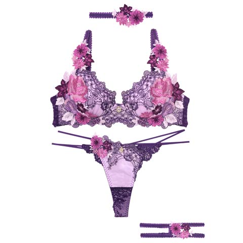 10/3再販!【Tバック】【明日花キララプロデュース/WhipBunny】Dressy Flower Lady Bra&T-back / ドレッシーフラワーレディブラ＆Tバック[推し](パープル-B65/ショーツM)