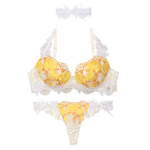 8/15新作!【Tバック】【明日花キララプロデュース/WhipBunny】 ゴージャスシャインローズチョーカーブラ＆Tバック [推し](イエロー-B65/ショーツM)