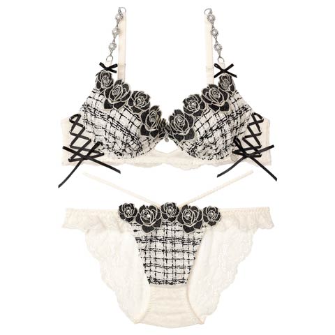 11/11再販!【明日花キララプロデュース/WhipBunny】Tweed Jewelry Rose Bra&Shorts / ツイードジュエリーローズブラ＆ショーツ[推し](アイボリーツイード-B65/ショーツM)