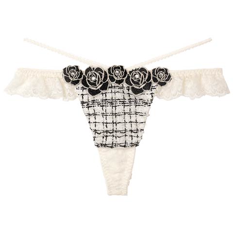 11/11再販!【明日花キララプロデュース/WhipBunny】Tweed Jewelry Rose Shorts / ツイードジュエリーローズショーツ(アイボリーツイード/Tバック-M)