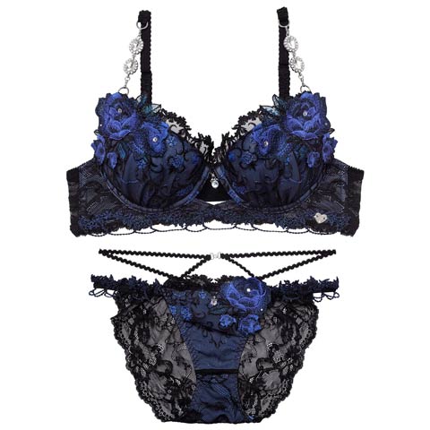 12/19新作!【明日花キララプロデュース/WhipBunny】Princess Ivy Rose Bra&Shorts / プリンセスアイビーローズブラ＆ショーツ[推し](ダークブルー-B65/ショーツM)