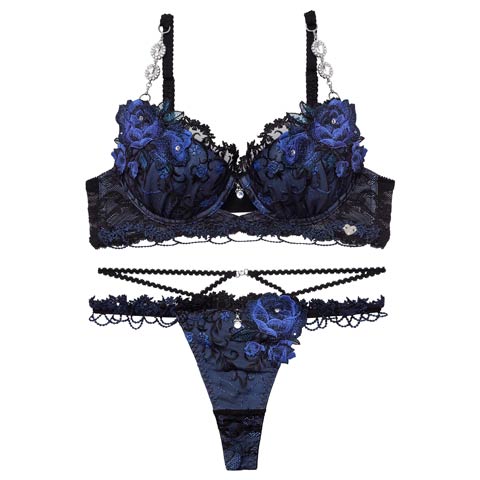 12/19新作!【Tバック】【明日花キララプロデュース/WhipBunny】Princess Ivy Rose Bra&T-back / プリンセスアイビーローズブラ＆Tバック[推し](ダークブルー-B65/ショーツM)