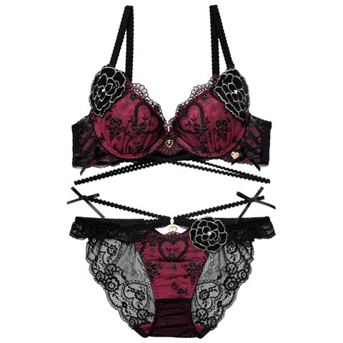 12/26新作!【明日花キララプロデュース/WhipBunny】Damasuku Heart Bloom Bra&Shorts / アラベスクハートブルームブラ＆ショーツ[推し](ダマスクスレッド-B65/ショーツM)