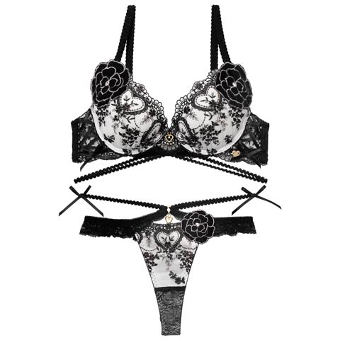 12/26新作!【Tバック】【明日花キララプロデュース/WhipBunny】Damasuku Heart Bloom Bra&T-back / アラベスクハートブルームブラ＆Tバック[推し](ダマスクスブラック-B65/ショーツM)