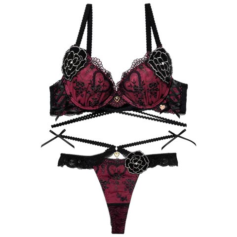 12/26新作!【Tバック】【明日花キララプロデュース/WhipBunny】Damasuku Heart Bloom Bra&T-back / アラベスクハートブルームブラ＆Tバック[推し](ダマスクスレッド-B65/ショーツM)