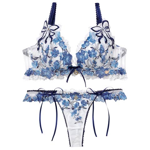 1/19新作!【Tバック】【明日花キララプロデュース/WhipBunny】Romantic Ribbon Bouquet Bra&T-back/ ロマンティックリボンブーケブラ＆Tバック[推し](ブルーブーケ-B65/ショーツM)