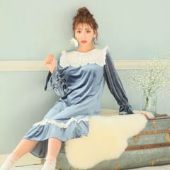 【明日花キララ着用】Cotton Lace Frill Velor Onepiece コットンレースフリルベロアワンピース[Whip Bunny]