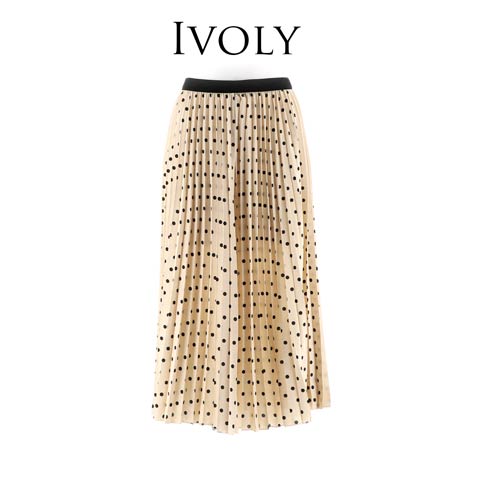【明日花キララ着用】Dot pattern Pleats Mollet Skirt ドットパターンプリーツミモレ丈スカート[Whip Bunny](IVOLY-FREE)
