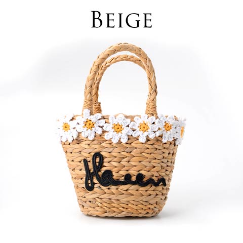 【明日花キララ着用】Flower Motif Basket bag フラワーモチーフ付きカゴバッグ［Whip Bunny］(ベージュ-FREE)