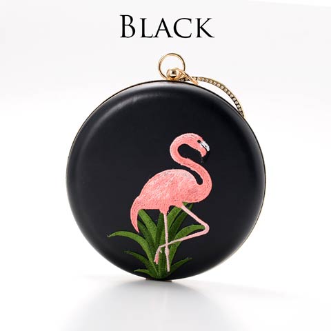 【明日花キララ着用】Flamingo Round Pochette フラミンゴ刺繍丸形ポシェット［Whip Bunny］(BLACK-フリー)