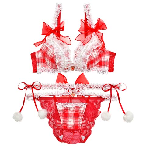 11/29新作!【明日花キララプロデュース-WhipBunny】Girly TartanCheck Ribbon Bra&Shorts/Red ガーリータータンチェックリボンブラ＆ショーツ/レッド(レッド×ホワイト-B65/ショーツM)