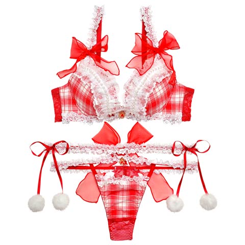 11/29新作!【明日花キララプロデュース-WhipBunny】Girly TartanCheck Ribbon Bra&T-back/Red ガーリータータンチェックリボンブラ＆Tバック/レッド(レッド×ホワイト-B65/ショーツM)