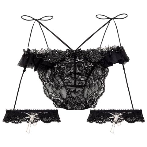【明日花キララプロデュース/WhipBunny】Queen Rose Bijou Shorts/ クイーンローズビジューショーツ(ブラック/フルバック-M)