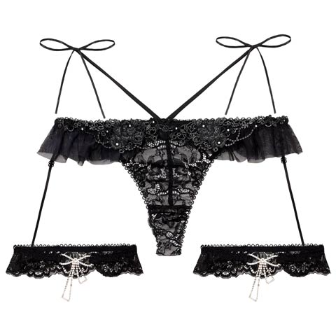 【明日花キララプロデュース/WhipBunny】Queen Rose Bijou Shorts/ クイーンローズビジューショーツ(ブラック/Tバック-M)