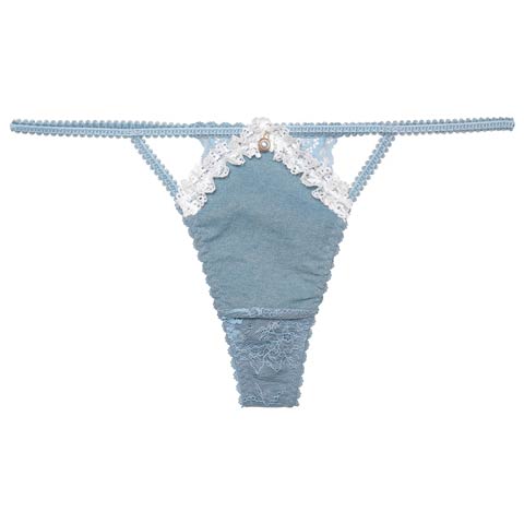 8/26再販!【明日花キララプロデュース/WhipBunny】Lacy Tiered Denim Shorts / レーシィティアードデニムデザイン違いショーツ(ライトブルー/Ｔバック-M)