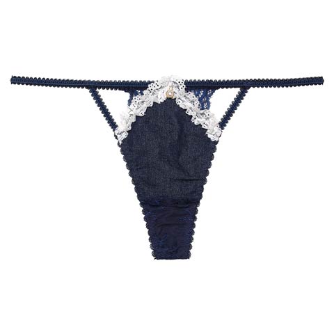 8/26再販!【明日花キララプロデュース/WhipBunny】Lacy Tiered Denim Shorts / レーシィティアードデニムデザイン違いショーツ(インディゴブルー/Ｔバック-M)