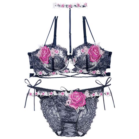 8/6新作!【明日花キララプロデュース/WhipBunny】Brilliance Rose Papillon Bra&Shorts / ブリリアンスローズパピヨンブラ＆ショーツ[推し](アイラッシュネイビー-B65/ショーツM)