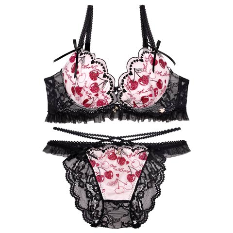9/15新作!【明日花キララプロデュース/WhipBunny】Twinkle Cherry Frill Bra&Shorts / トゥインクルチェリーフリルブラ＆ショーツ[推し](ブラックチェリー-B65/ショーツM)