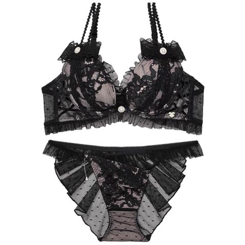 2/27新作!【明日花キララプロデュース/WhipBunny】Dot Ribbon Tulle Bra&Shorts / ドットリボンチュールブラ＆ショーツ[推し](ブラックリボン-B65/ショーツM)