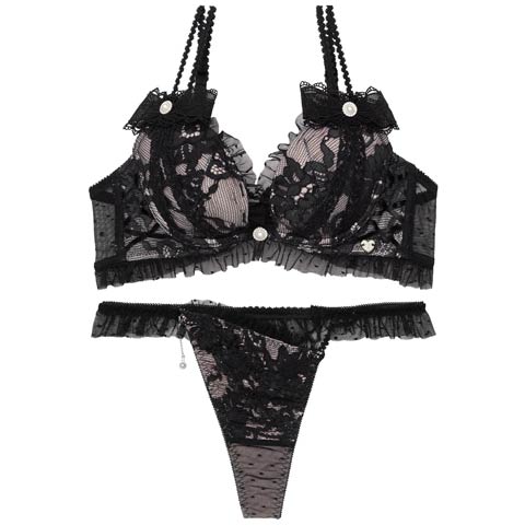 2/27新作!【Tバック】【明日花キララプロデュース/WhipBunny】Dot Ribbon Tulle Bra&T-back / ドットリボンチュールブラ＆Tバック[推し](ブラックリボン-B65/ショーツM)