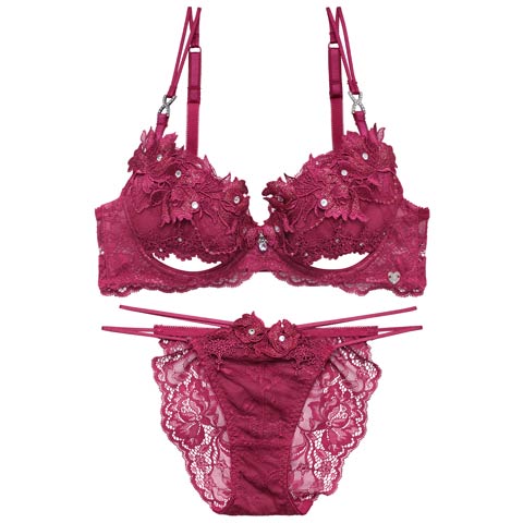 7/1新作!【明日花キララプロデュース/WhipBunny】Glamorous Bijou Flower Bra&Shorts / グラマラスビジューフラワーブラ＆ショーツ[推し](クリムゾンレッド-B65/ショーツM)