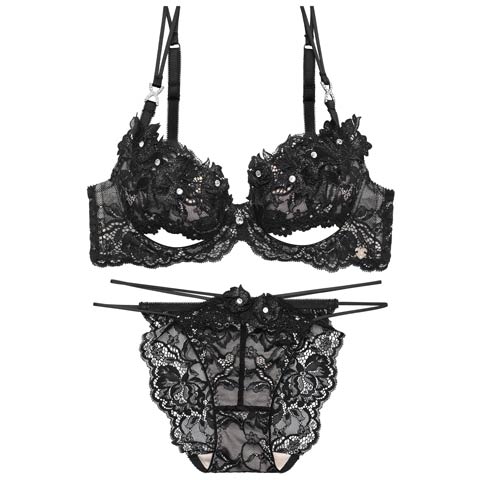 7/1新作!【明日花キララプロデュース/WhipBunny】Glamorous Bijou Flower Bra&Shorts / グラマラスビジューフラワーブラ＆ショーツ[推し](シャドウブラック-B65/ショーツM)