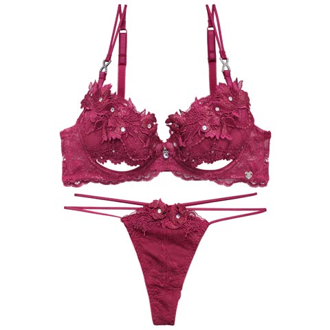7/1新作!【Tバック】【明日花キララプロデュース/WhipBunny】Glamorous Bijou Flower Bra&T-back / グラマラスビジューフラワーブラ＆Tバック[推し](クリムゾンレッド-B65/ショーツM)
