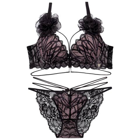 1/30新作!【明日花キララプロデュース/WhipBunny】Elegant Arch Corsage Bra&Shorts/ エレガントアーチコサージュブラ＆ショーツ[推し](ブラックマグノリア-B65/ショーツM)