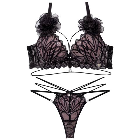 1/30新作!【Tバック】【明日花キララプロデュース/WhipBunny】Elegant Arch Corsage Bra&T-back/ エレガントアーチコサージュブラ＆Tバック[推し](ブラックマグノリア-B65/ショーツM)