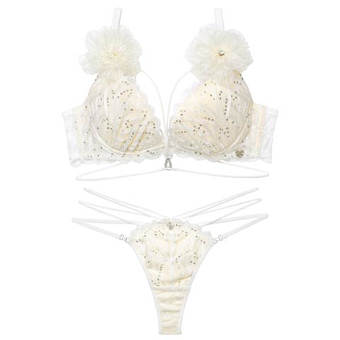 1/30新作!【Tバック】【明日花キララプロデュース/WhipBunny】Elegant Arch Corsage Bra&T-back/ エレガントアーチコサージュブラ＆Tバック[推し](ホワイトマグノリア-B65/ショーツM)